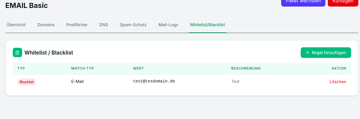 Whitelist und Blacklist Verwaltung